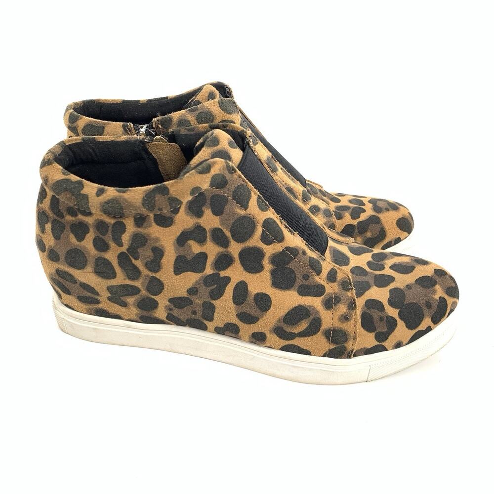 Aqua College Glady Leopard Print Side Zip High Top Wedge Sneakers 8 Waterproof